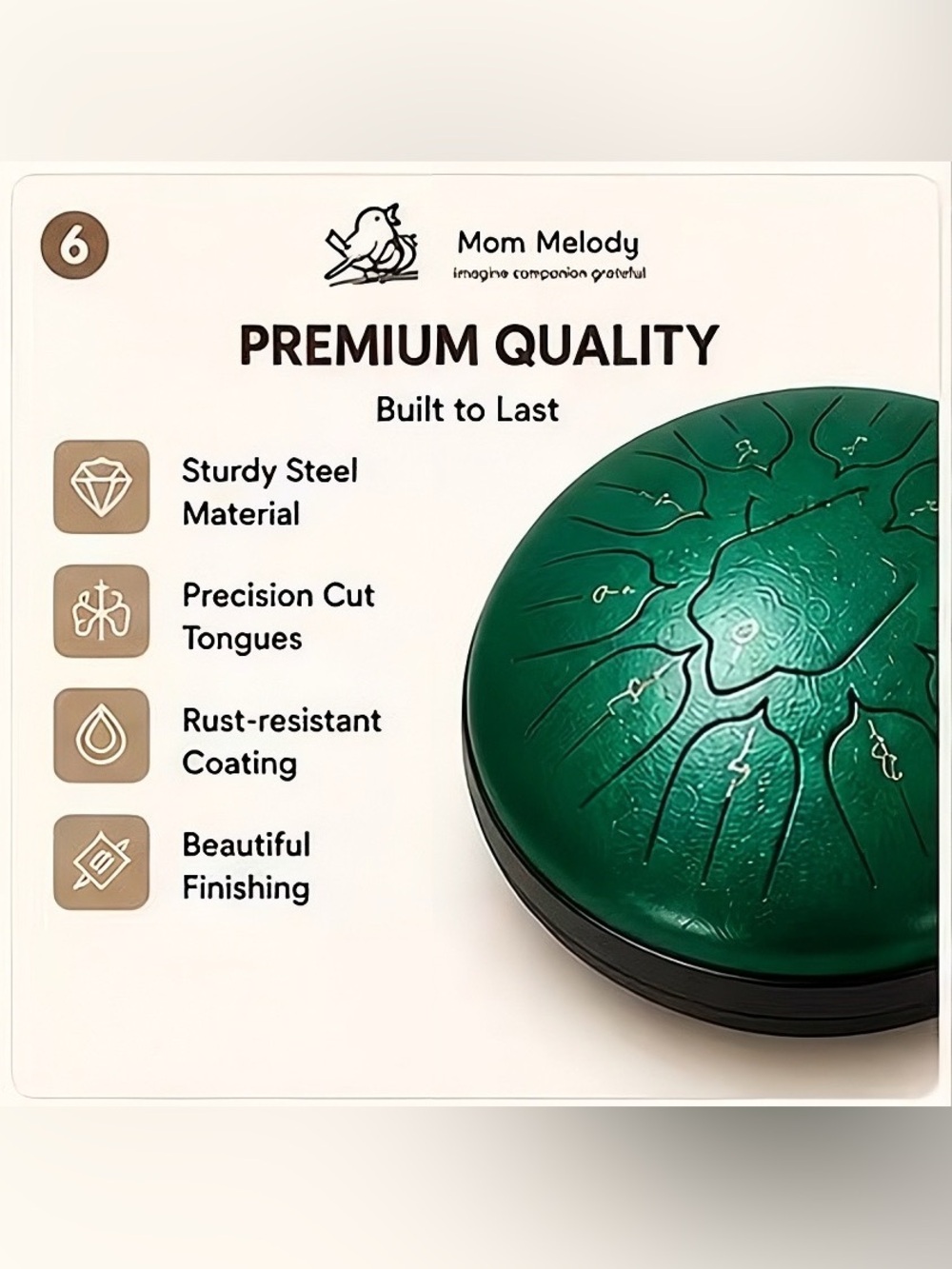 Gold Steel Tongue Drum 6" 11 Notes D Key | Meditation & Relaxing Sound Gift - Picture 4 of 11